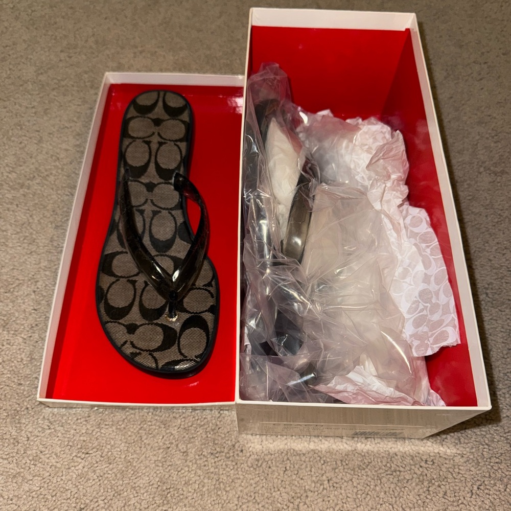 Coach Black Flip Flops NWT